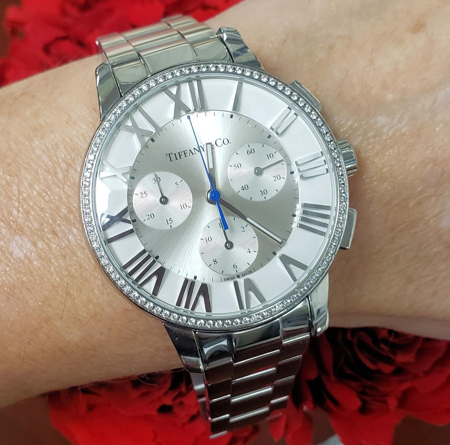 37mm Tiffany & Co Atlas Chronograph Stainless Steel Diamond Roman