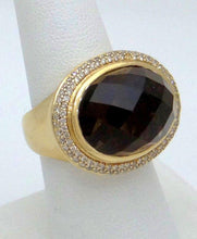 Load image into Gallery viewer, 14k Yellow Gold Beveled Cut Oval Brown Topaz Halo Statement Ring
