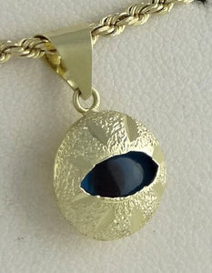 14k Yellow Gold Blue Black Diamond Cut Eye Pendant