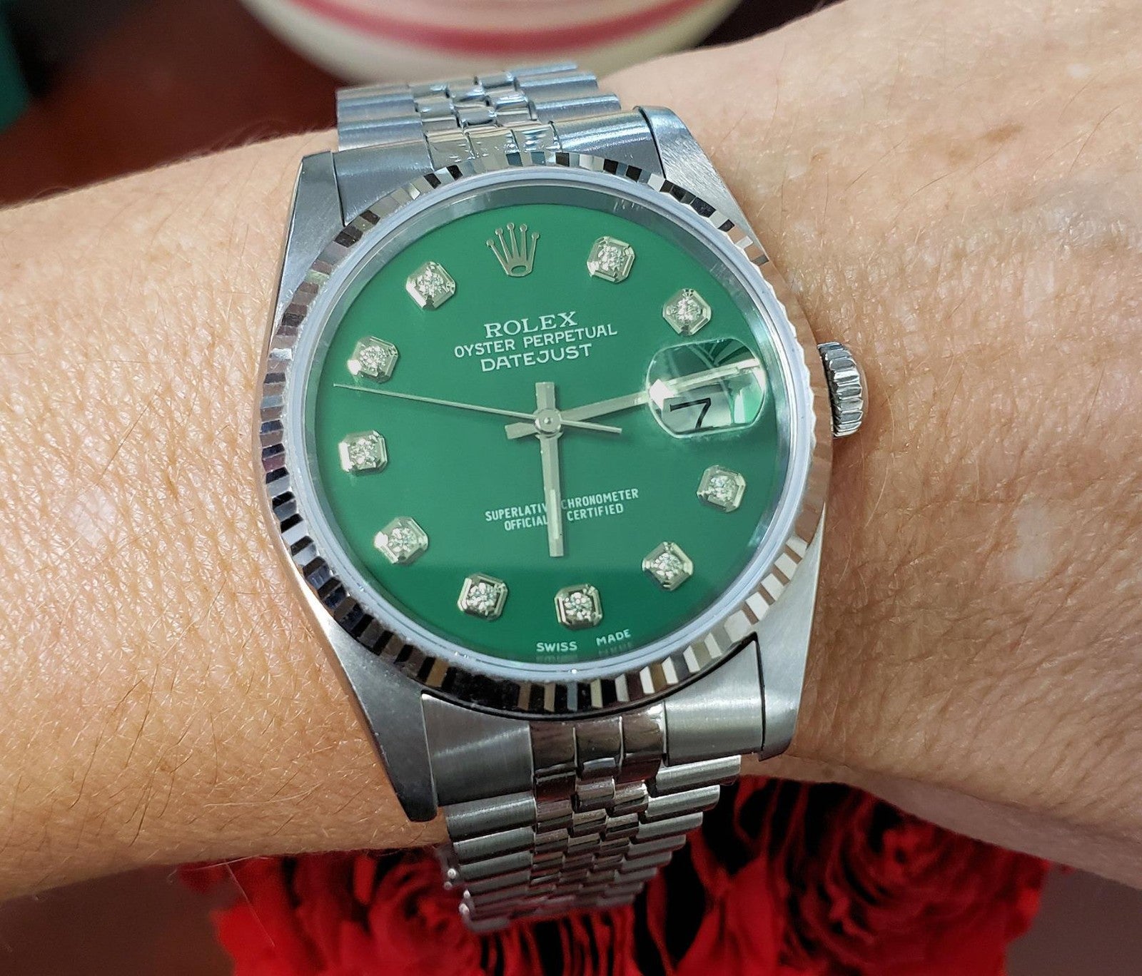 36mm Rolex Datejust Stainless Steel Oyster Green Diamond Dial
