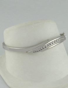 14k White Gold 1 1/2ct Channel Set Diamond Hard Bangle Bracelet