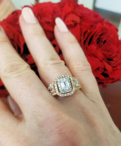 1 3/4ct T.W. Emerald & Round Diamond Engagement Ring in 14k Rose Gold SI1/FG