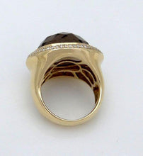 Load image into Gallery viewer, 14k Yellow Gold Beveled Cut Oval Brown Topaz Halo Statement Ring
