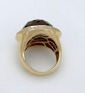 14k Yellow Gold Beveled Cut Oval Brown Topaz Halo Statement Ring