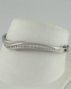 14k White Gold 1 1/2ct Channel Set Diamond Hard Bangle Bracelet