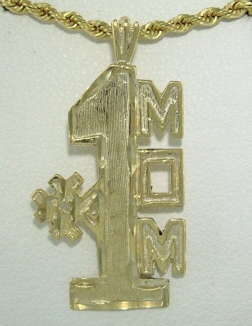 14k Yellow Gold # 1 Mom Diamond Cut Pendant