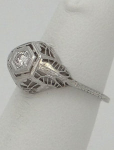 18k White Gold .20ct Diamond Vintage Filigree Ring