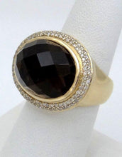 Load image into Gallery viewer, 14k Yellow Gold Beveled Cut Oval Brown Topaz Halo Statement Ring
