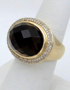 14k Yellow Gold Beveled Cut Oval Brown Topaz Halo Statement Ring