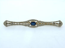 Load image into Gallery viewer, LADIES 10K YELLOW WHITE GOLD VINTAGE 1/4ct OVAL BLUE CZ PIN BROOCH 2.6g 2.18&quot;
