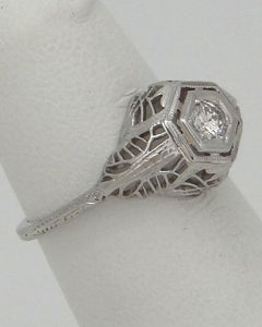 18k White Gold .20ct Diamond Vintage Filigree Ring