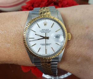 スティービーヴィンテージ 36mm 1987 Rolex Datejust Two Tone Jubilee 18/SS White Dial