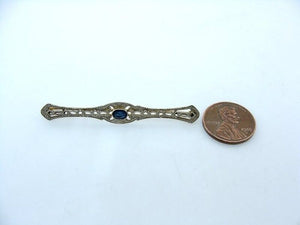 LADIES 10K YELLOW WHITE GOLD VINTAGE 1/4ct OVAL BLUE CZ PIN BROOCH 2.6g 2.18"