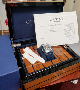 45mm CVSTOS Sealiner PS Challenge GT Steel Skeleton Navy Blue & White Strap Watch