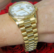 Load image into Gallery viewer, 36mm Rolex Day Date President 18k Yellow Gold White Roman Double Quick 18238
