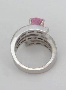 18k White Gold 9x7mm Oval Pink 3.00ct Princess Cut Diamond Ring