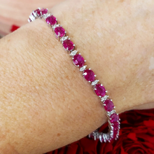 Load image into Gallery viewer, 14ct Oval Ruby &amp; .28ct Diamond Tennis Bracelet 7&quot; 14k White Gold

