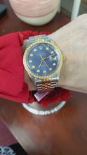 Load and play video in Gallery viewer, 36mm Rolex Datejust Two Tone 18k Gold Steel Jubilee Automatic Blue Diamond 16013

