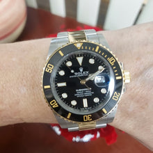 Load and play video in Gallery viewer, 41mm Rolex Submariner Two Tone Oyster Black Ceramic Bezel Gold in Buckle 126613
