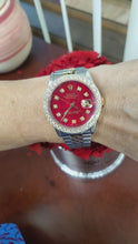 Load and play video in Gallery viewer, Rolex Datejust 36mm 16233 Two Tone Jubilee 18k SS Red Diamond Dial 3ct Bezel
