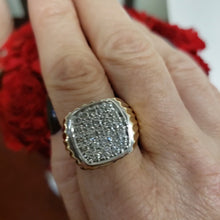 Load and play video in Gallery viewer, Mens 14k Yellow Gold Ribbed 1/2ct Diamond Square Ring

