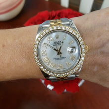 Load and play video in Gallery viewer, 41mm Rolex Datejust Two Tone Auto 18k/SS Jubilee MOP Roman Diamond Bezel 126333
