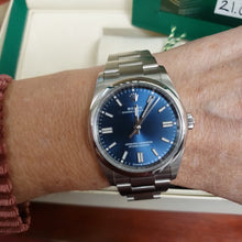 Load and play video in Gallery viewer, Complete Set 2024 Rolex Oyster Perpetual Blue Dial Auto Stainless Steel 126000
