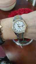 Load and play video in Gallery viewer, Rolex Lady Datejust 279383 Factory Diamond Bezel White Roman 28mm Complete 2023
