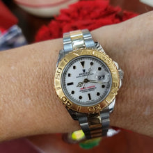 Load and play video in Gallery viewer, Ladies 29mm Rolex YachtMaster 18k Gold Two Tone Oyster White 16962 Box/Papers

