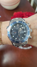 Load and play video in Gallery viewer, Omega Seamaster Professional 300M Chronograph Black Wave Dial Blue Bezel Custom Watch
