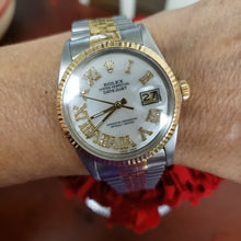 Load and play video in Gallery viewer, 36mm Rolex Datejust Two Tone Jubilee Mother Pearl Diamond Roman Numerals 16013
