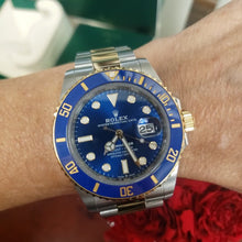 Load and play video in Gallery viewer, Complete 41mm 2022 Rolex Submariner Two Tone 18k/SS Oyster Blue Ceramic 126613LB
