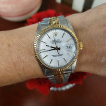 Load and play video in Gallery viewer, 36mm 1987 Rolex Datejust Two Tone Jubilee 18/SS White Dial Fluted Auto 16013
