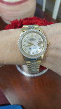 Load and play video in Gallery viewer, 36mm Vintage 36mm Rolex President Diamond Mother of Pearl Datejust 14k Gold 1601
