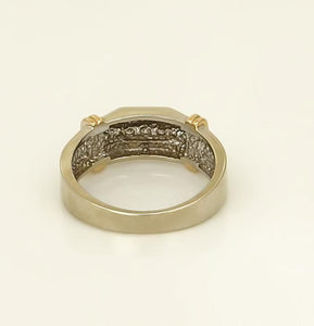 Mens 10k Two Tone Gold 1/5ct Round Diamond Seven Stone Ribbed Wedding Band Ring