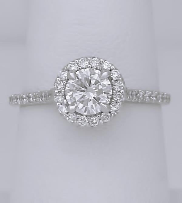 750 18k White Gold 1.25ct Round Diamond Halo Eternity Band Engagement Ring