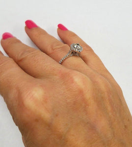 750 18k White Gold 1.25ct Round Diamond Halo Eternity Band Engagement Ring