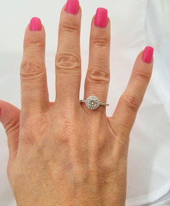 750 18k White Gold 1.25ct Round Diamond Halo Eternity Band Engagement Ring