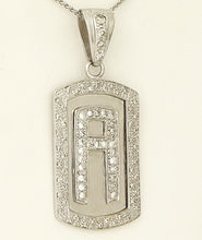 Load image into Gallery viewer, 14k White Gold 2 1/2ct Round Diamond Letter &quot;A&quot; Initial Dog Tag Pendant
