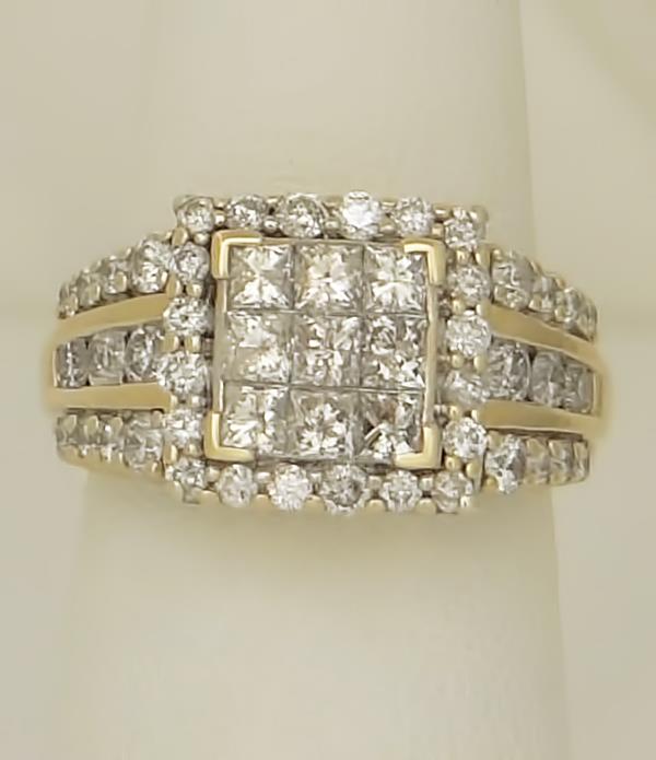 14k Yellow Gold 2.00ct Princess Cut Round Diamond Invisible Set Engagement Ring