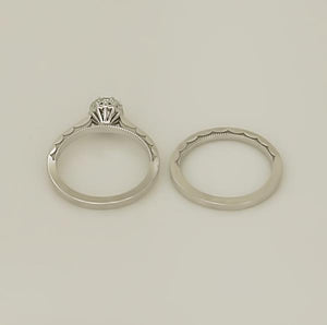 18k White Gold Tacori .65ct Round Diamond Solitaire Engagement Wedding Ring Set