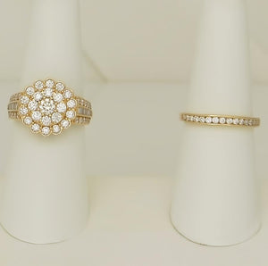 14k Yellow Gold 2.00ct Round Diamond Flower Halo Duo Wedding Engagement Ring