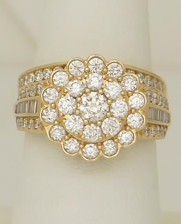 14k Yellow Gold 2.00ct Round Diamond Flower Halo Duo Wedding Engagement Ring