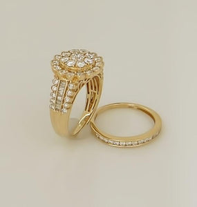 14k Yellow Gold 2.00ct Round Diamond Flower Halo Duo Wedding Engagement Ring