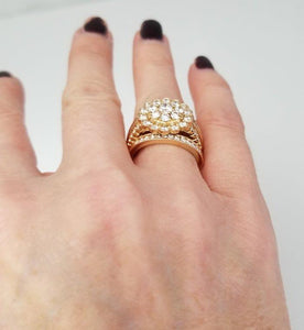 14k Yellow Gold 2.00ct Round Diamond Flower Halo Duo Wedding Engagement Ring