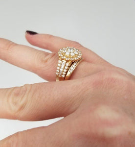 14k Yellow Gold 2.00ct Round Diamond Flower Halo Duo Wedding Engagement Ring