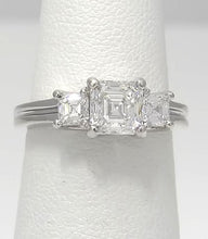 Load image into Gallery viewer, GIA Platinum 1 3/4ctw Square Emerald Step Cut Three Stone Engagement Ring VS1/G
