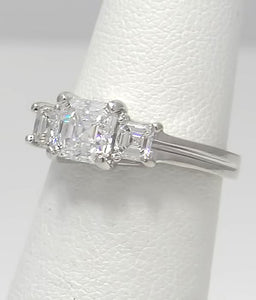 GIA Platinum 1 3/4ctw Square Emerald Step Cut Three Stone Engagement Ring VS1/G