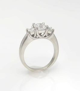 GIA Platinum 1 3/4ctw Square Emerald Step Cut Three Stone Engagement Ring VS1/G