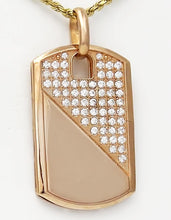 Load image into Gallery viewer, Mens 10k Rose Gold 2.00ct Round CZ Gallery Back Dog Tag Pendant 2.55&quot;
